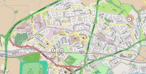 Map of Warwick showing the four allotment sites